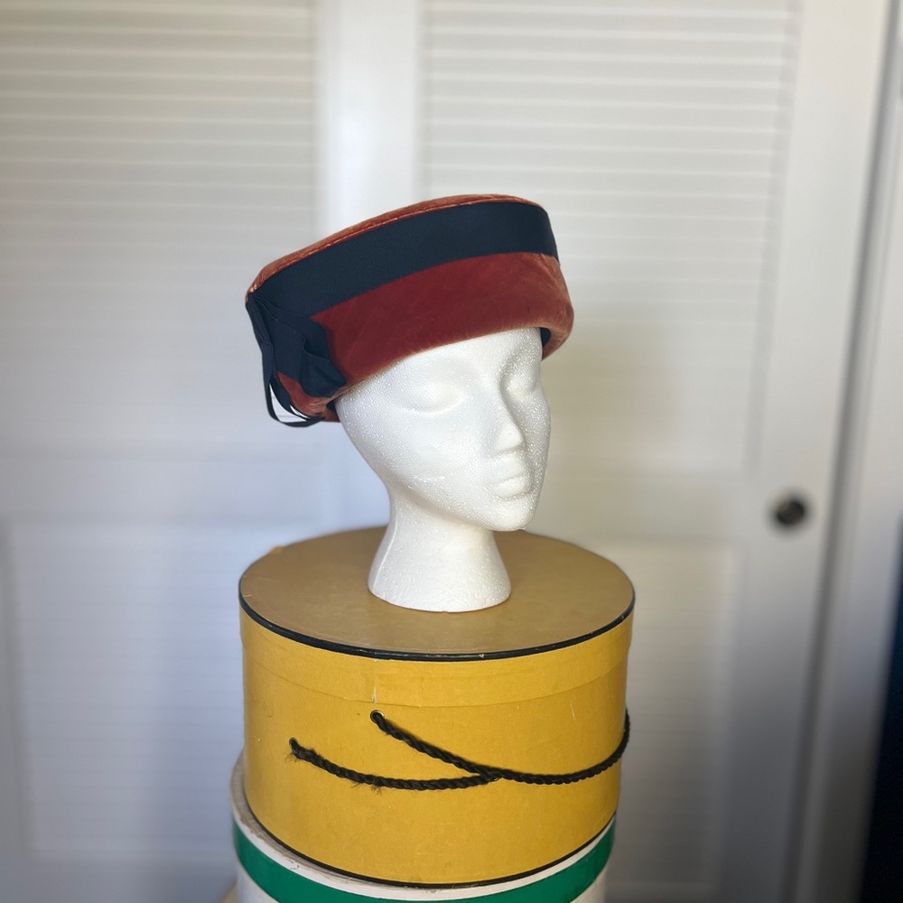 Vintage Orange Velvet and Blue Women's Hat